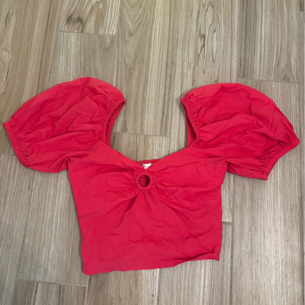 Red Puff Sleeve Women's Top